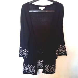 White House Black Market Silk Blend Women's Kimono Cardigan With Border Print M